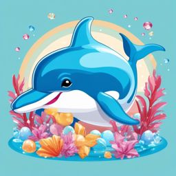 Cute Dolphin in a Crystal Lagoon  clipart, simple