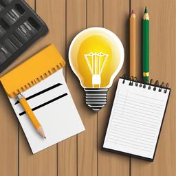 Lightbulb clipart - lightbulb next to a pencil and notepad  