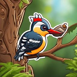 Woodpecker cartoon - tree-drilling bird  cartoon sticker style