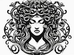 Greek Mythology Medusa Tattoo - Dive into Greek mythology with a Medusa tattoo that captures the essence of this iconic figure from ancient tales.  simple vector color tattoo,minimal,white background