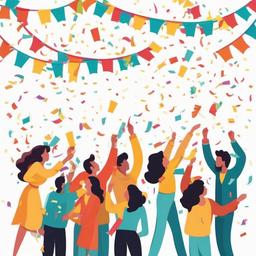 People celebrating with confetti and streamers clipart.  vector style illustration, white background