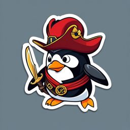 Penguin Pirate Sticker - A playful penguin dressed as a swashbuckling pirate. ,vector color sticker art,minimal