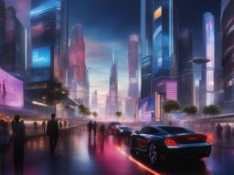 high-tech cyber city - paint a high-tech cyber city with holographic billboards and advanced technology. 