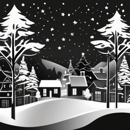 Christmas Clipart Black and White,Illustrating a classic black and white holiday scene  simple, 2d flat