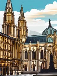 Vienna clipart - St. Stephen's Cathedral and Vienna cityscape,  color clipart, vector art