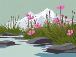 Arctic Moss Campion Clip Art - Moss campion in the Arctic environment,  color vector clipart, minimal style