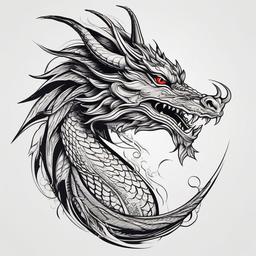 Dragon Head Tattoo Design - Intricate design focusing on the head of a dragon.  simple color tattoo,minimalist,white background