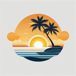 Sunlit Shore  minimalist design, white background, professional color logo vector art