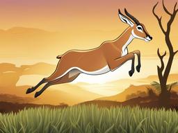 Gazelle Cartoon - Cartoon of gazelle leaping in savannah  