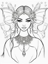 Fairy with Dewdrop Necklace Coloring Pages - Fairy Wearing a Necklace of Dewdrops  minimal black outline printable sheet, coloring page