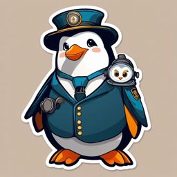 Penguin Train Conductor Sticker - A cute penguin dressed as a train conductor, ready for a railway adventure. ,vector color sticker art,minimal