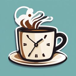 Coffee Break Sticker - Coffee cup with a clock indicating break time, ,vector color sticker art,minimal