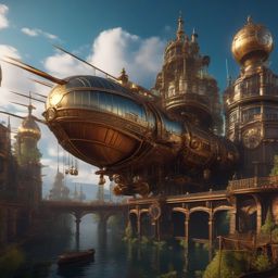 Steampunk Fantasy - A steampunk-inspired fantasy world with airships and gears detailed matte painting, deep color, fantastical, intricate detail, splash screen, complementary colors, fantasy concept art, 8k resolution trending on artstation unreal engine 5