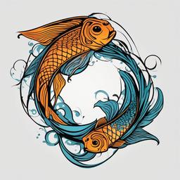 Pisces Tattoo Fish-Bold and symbolic tattoo featuring fish, representing the Pisces zodiac sign and capturing themes of duality and water symbolism.  simple color vector tattoo