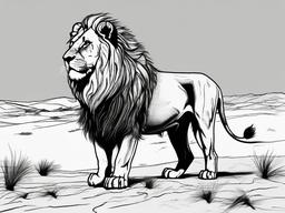 drawing of a lion in desolate wasteland  minimal rough sketch scribbles,doodles,black and white