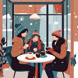 Winter Coffee clipart - Enjoying coffee in a winter cafe ,vector color clipart,minimal