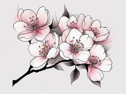 Japanese Cherry Blossom Tattoo Drawing - Expressive and artistic, showcasing the process of creating a cherry blossom tattoo design.  simple color tattoo,white background,minimal