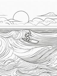 Santa on a Surfboard Coloring Pages - Santa Surfing Through the Ocean Waves  minimal black outline printable sheet, coloring page