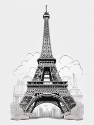 Eiffel Tower Tattoo - An Eiffel Tower tattoo in the City of Love  few color tattoo design, simple line art, design clean white background