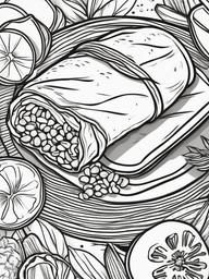 Food Coloring Pages - Burrito with rice, beans, and veggies  simple coloring pages