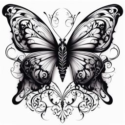 Gothic butterfly tattoo, Butterfly tattoos with a dark and gothic aesthetic.  viviid colors, white background, tattoo design