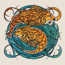 leo pisces tattoo  simple vector color tattoo