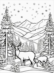 Winter Woodland Animals Coloring Pages - Forest Animals in a Snowy Landscape  minimal black outline printable sheet, coloring page