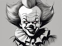 drawing of Pennywise with his razor-sharp teeth  minimal rough sketch scribbles,doodles,black and white