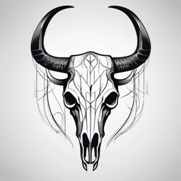 Abstract longhorn skull design: Interpretative lines, open to perception.  black and white tattoo style