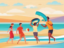 Beach Frisbee clipart - Playing frisbee on the shore, ,vector color clipart,minimal