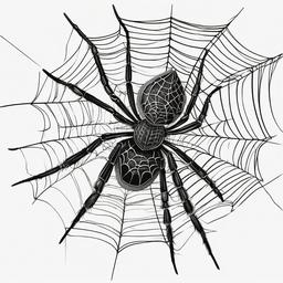 drawing of a spider with intricate web patterns  minimal rough sketch scribbles,doodles,black and white