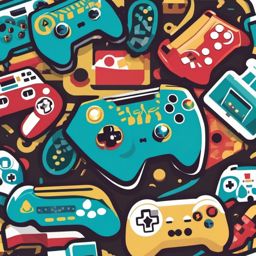 Gaming console and controllers sticker- Multiplayer fun, , sticker vector art, minimalist design