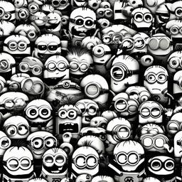 drawing of a group of minions  minimal rough sketch scribbles,doodles,black and white