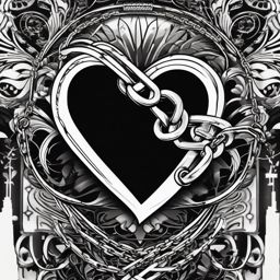 A chained heart binds, leaving a heartbound mark tattoo.  black and white tattoo style