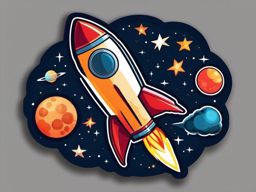 Rocket in Space Sticker - Rocket soaring through outer space, ,vector color sticker art,minimal