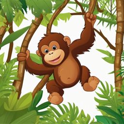 Cute Orangutan in a Jungle Canopy  clipart, simple