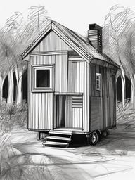 drawing of a tiny house  minimal rough sketch scribbles,doodles,black and white