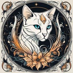 Ghost Kitty Tattoo-Mystical feline companion, playful and supernatural connection.  simple vector color tattoo