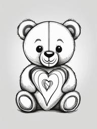 drawing of a teddy bear with a heart  minimal rough sketch scribbles,doodles,black and white