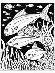 Sea Animal Coloring Pages - Group of fish swimming together in a school  simple coloring pages