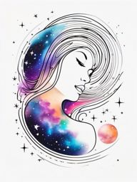 Galaxy Tattoo - A colorful galaxy tattoo with distant stars  few color tattoo design, simple line art, design clean white background