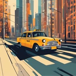 Taxi Clipart - A taxi cab driving through the city.  color vector clipart, minimal style