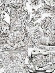 Floral Mugs - Drinkware featuring floral patterns.  outling,coloring pages,black and white