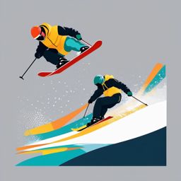 Freestyle Skiing Halfpipe Air Clipart - Freestyle skiers catching air in a halfpipe.  color vector clipart, minimal style