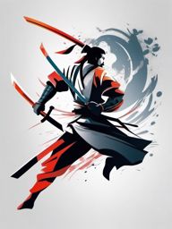 Abstract samurai tattoo in a dynamic, action pose.  color tattoo,minimalist,white background