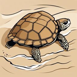 Turtle Clipart - Turtle crawling on a sandy beach to lay eggs , minimal, 2d