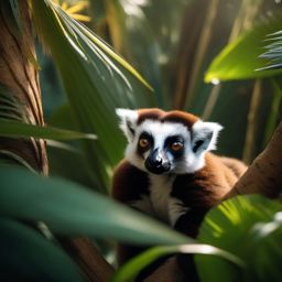 Cute Lemur Exploring a Jungle Oasis 8k, cinematic, vivid colors