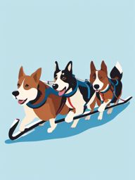 Dogsled Team Clipart - A team of dogs pulling a sled.  color vector clipart, minimal style