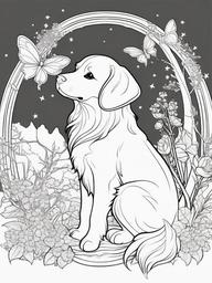 Puppy and a Fairy Coloring Pages - Enchanted Scene with Puppy and Fairy  minimal black outline printable sheet, coloring page