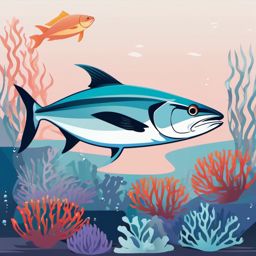 Kingfish Clipart - Kingfish patrolling near the coral reef , minimal, 2d